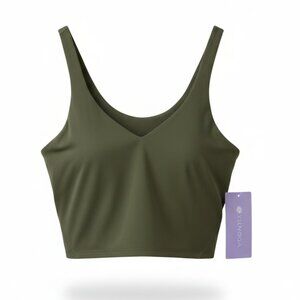 NWT | Olive Green V-Neck Padded Crop Sports Bra Yoga Top | Medium